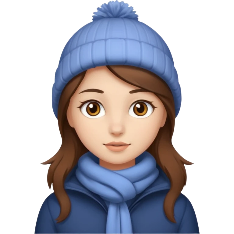 Niña  pequeño ojos castaños, pelo castaño, ropa invierno emoji
