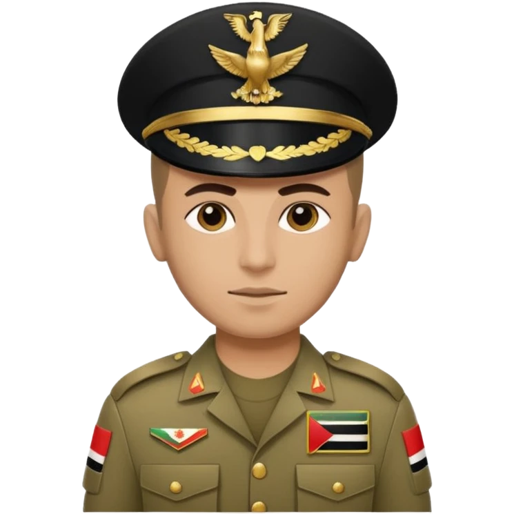 Portrait of an Iraqi soldier with an Iraqi flag chevron on his shoulder and chest emoji