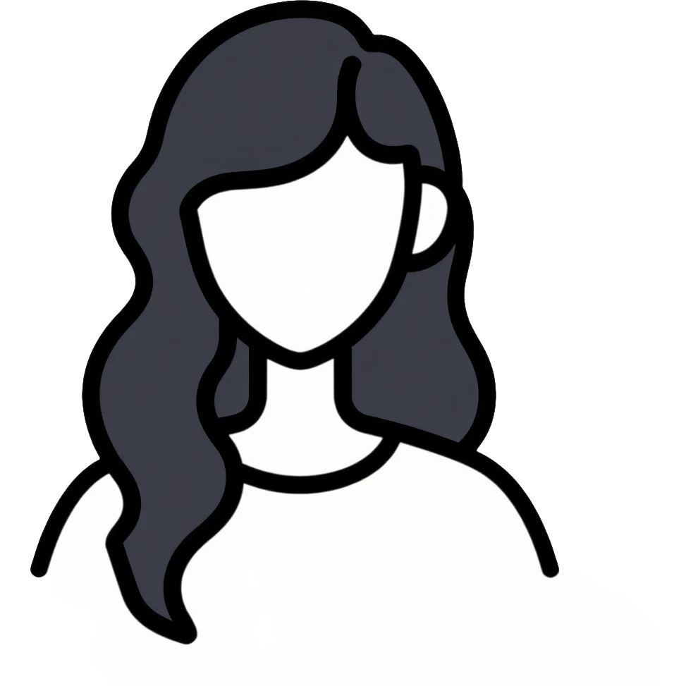 Clean minimalist tech avatar of white female with black hair for GitHub, digital tech theme emoji