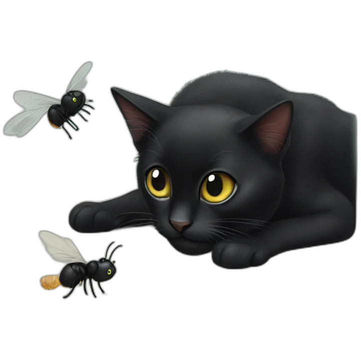 Black Cat playing with a fly emoji