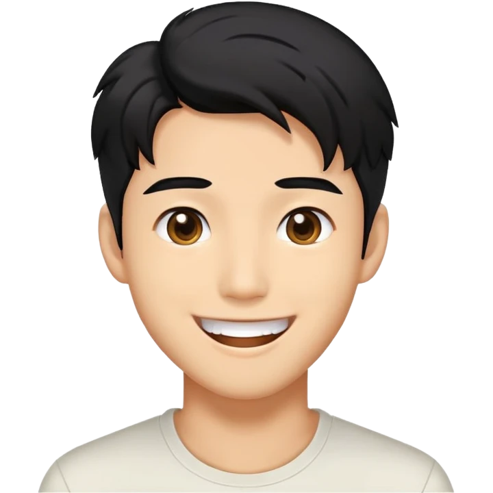 K-pop male idol face with black hair and a big smile emoji