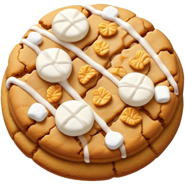 Big butterscotch cookie with cornflakes and marshmallow drizzle emoji