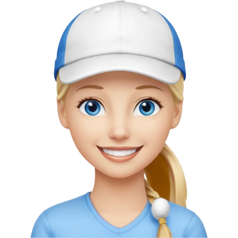 blonde woman, blue eyes, pony tail, white cap emoji