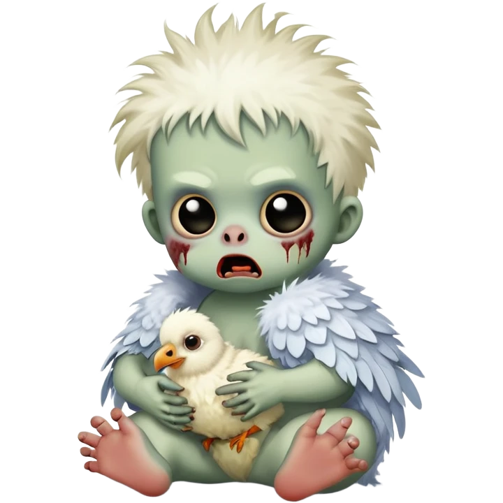 baby zombie on a tiny white chicken emoji
