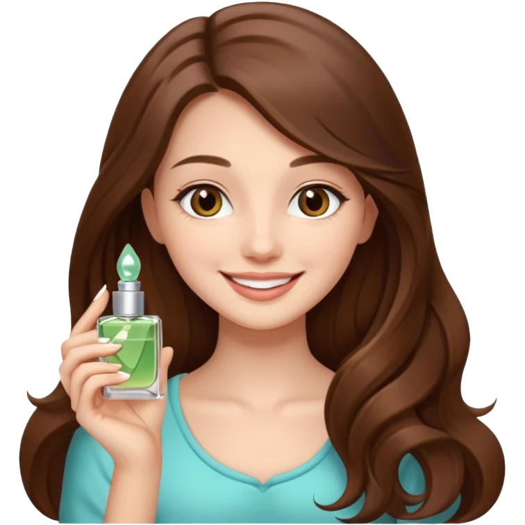 half body pretty long hair girl holding parfume with smile emoji