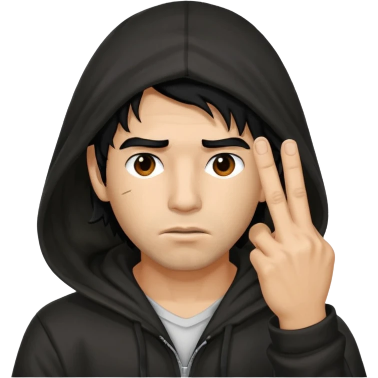 Moreno greñudo con capucha cuba la cara para el dedo del medio hombre pelo negro emoji