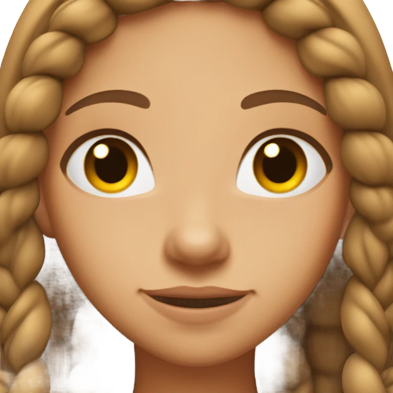 Tan girl with long braid, middle part, hair tucked behind her ears and brown eyes  emoji
