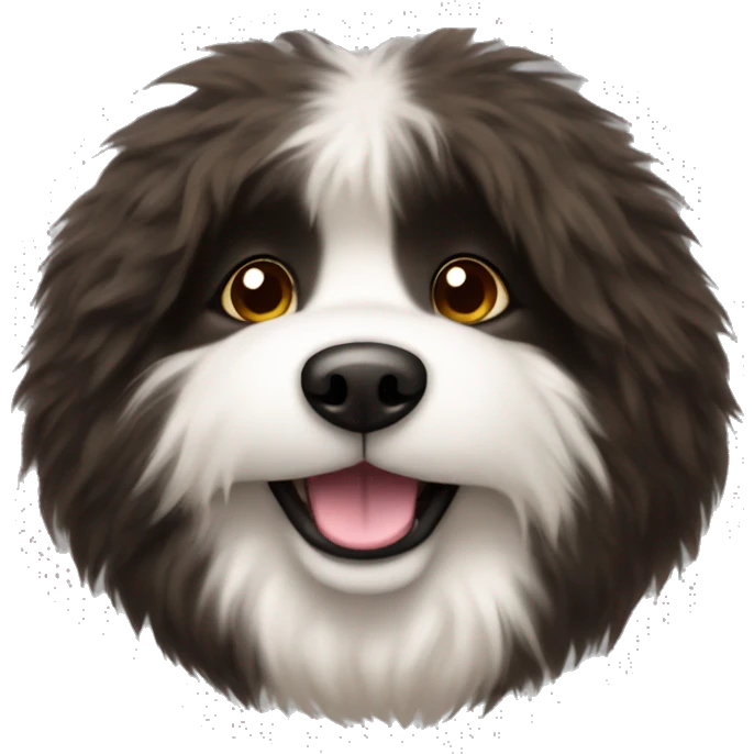 An emoji of a fluffy dog with a mix of black and brown fur, showcasing its thick coat and friendly expression emoji