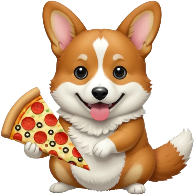 black tri-color corgi with pizza emoji