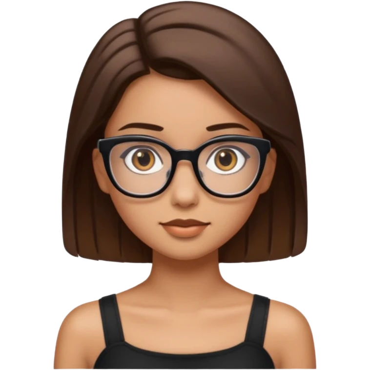 Imagine a pretty girl with slightly light brown skin with big brown eyes and glasses. She has straight brown hair in a slick back and is wearing a black tube top emoji