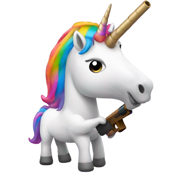 unicorn with a shotgun barrel as a horn shooting  emoji