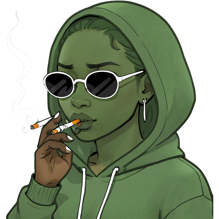 melanin girl crying and smoking with a hoodie on and shades  emoji