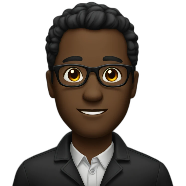 A dark-skinned man with black eyes, wearing glasses, and his hair is black and red emoji