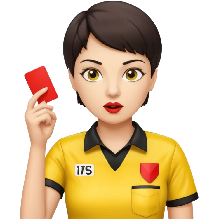 Female Referee – Confident Pose
 Wearing yellow referee shirt, blowing whistle while showing red card. emoji