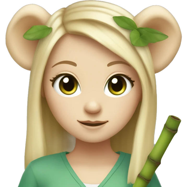 White Girl with blonde hair and green eyes and koala ears holding bamboo stick  emoji