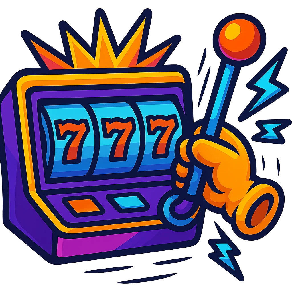 Add an animated effect such as the slot lever moving or lights flashing to the colorful slot lever emoji, keeping the Twitch emote style. Maintain transparent background. emoji