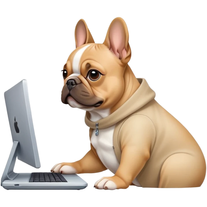 Frenchie working behind computer emoji