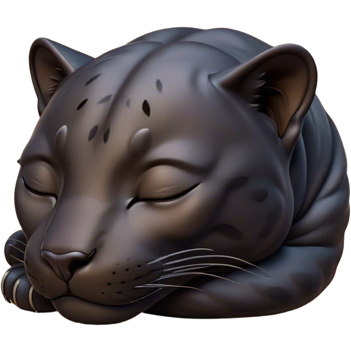 Meme-Worthy cute Sleeping Panther Portrait Emoji, Head resting peacefully with a contented smile, showcasing a luxuriously sleek form and eyes gently closed in serene slumber, Simplified yet comically adorable features, highly detailed, glowing with a soft, drowsy dark light, high shine, relaxed and utterly lovable, stylized with an air of playful laziness, bright and heartwarming, soft glowing outline, capturing the essence of a sleeping panther that feels destined to become the next viral icon of adorable rest! emoji