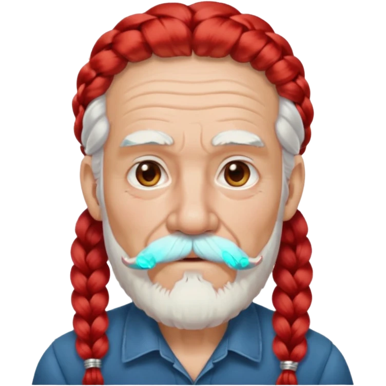 very old, white bearded and white mustached, red long haired, braided, wearing ear accessories emoji