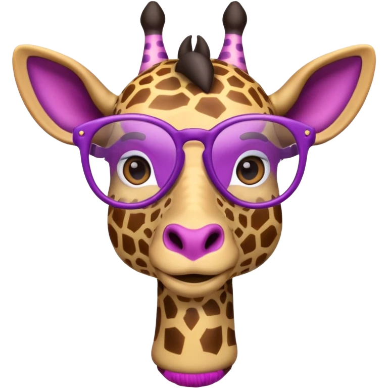 emoji de jirafa violeta con manchas rosadas  agregar lentes de lectura a la tercer imagen emoji