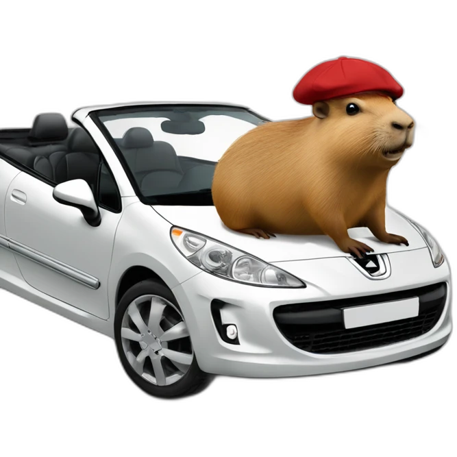 capybara with a beret driving a peugeot 207 coupé cabriolet emoji