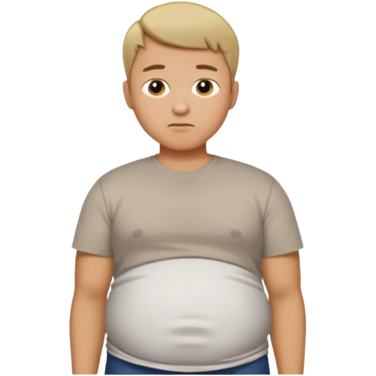 Male has bloated belly in t-shirt profile angle shot emoji