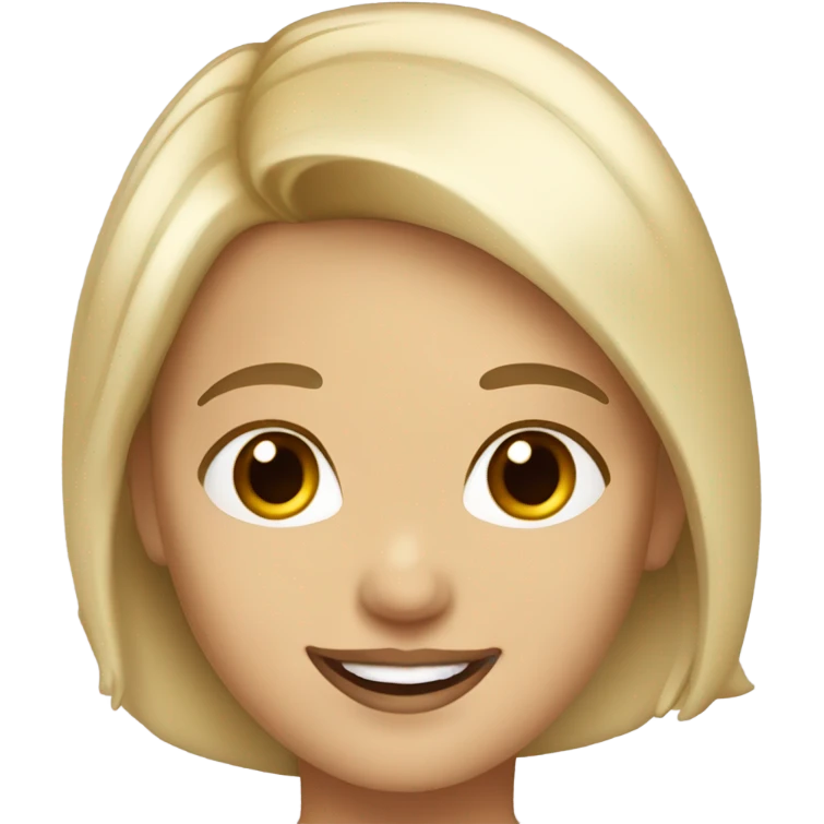 smiling girl with blonde hair brown eyes and red lipstick emoji