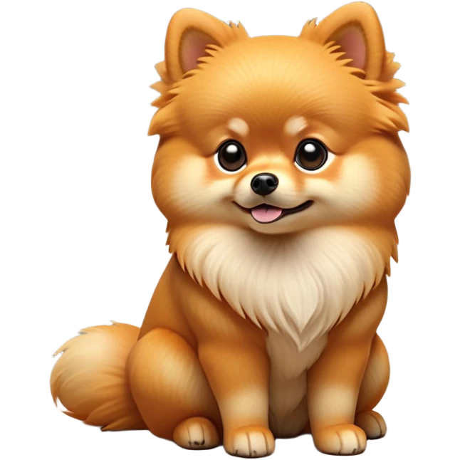 cinematic-[pomeranian]-realistic-full-body-sitting-emoji,-tail-resting-loosely-beside-its-paws,-head-tilted-dramatically, -fluffy-[orange]-fur,-simplified-yet-realistic-focused-features,-highly-detailed,-glowing-with-an-almost-sarcastic-glow emoji
