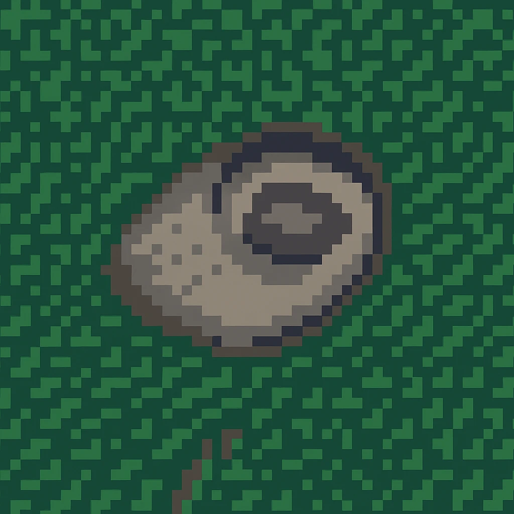Create a pixel art style top-down view of Patomskiy crater based on the reference image. Use pixel art techniques to capture the crater's shape and details. emoji