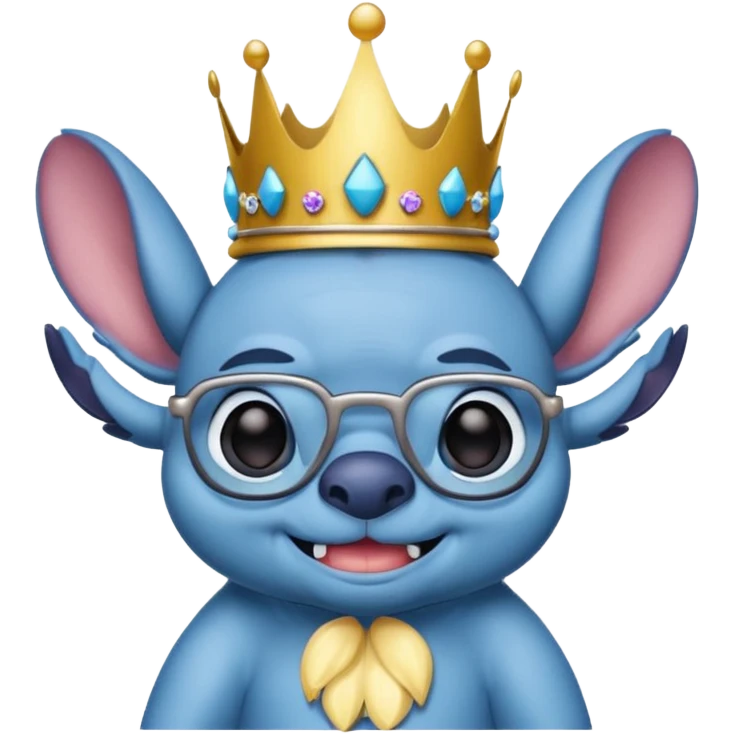 Stitch feliz con gafas y corona emoji