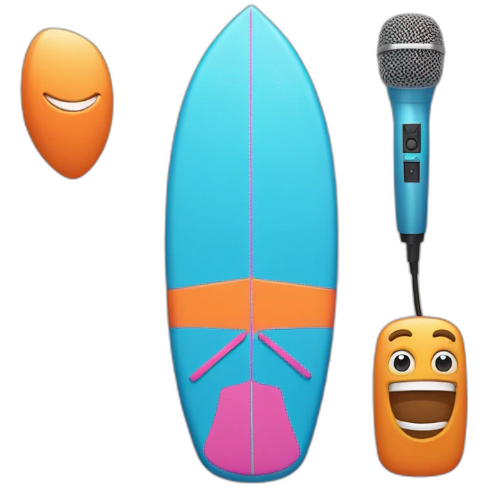 surf board Cartoon Blue and orange smiling and a microphone Cartoon Blue and pink  emoji