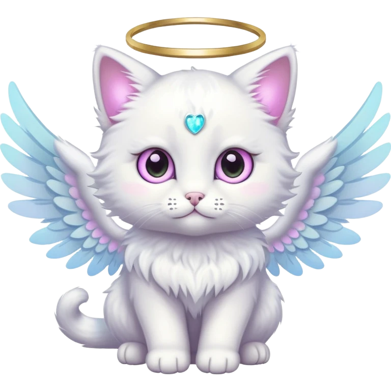 pastel angel cat with five glowing eyes emoji