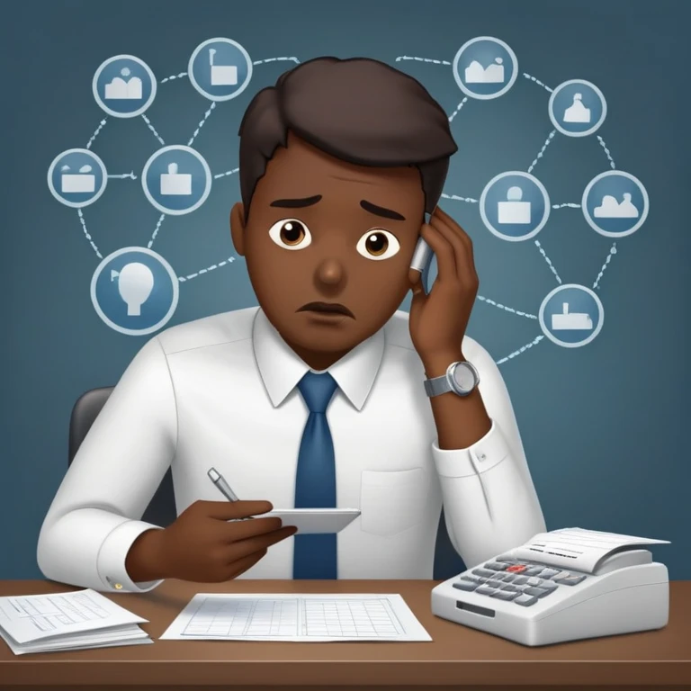 White collar worker in stress, gathering the raw data from MES system, time takes too long emoji