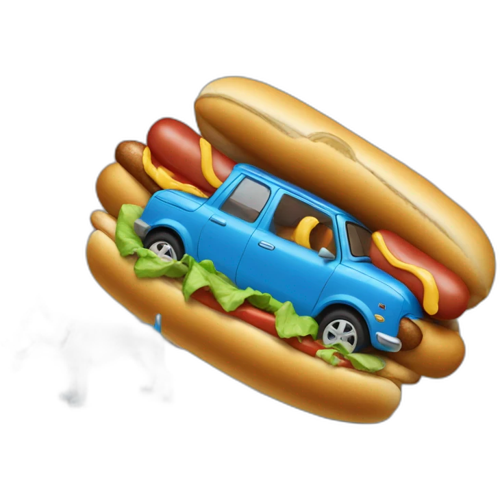 Car on a blue dog eating hotdog emoji
