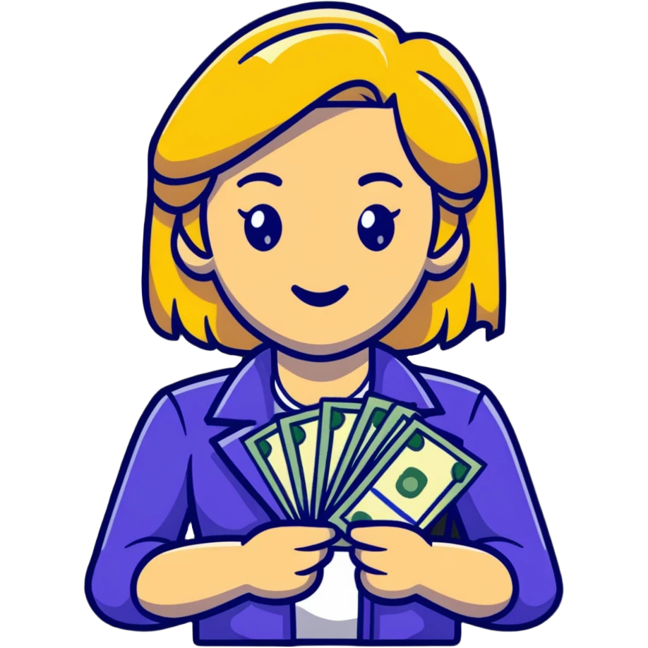 blonde girl with cash emoji