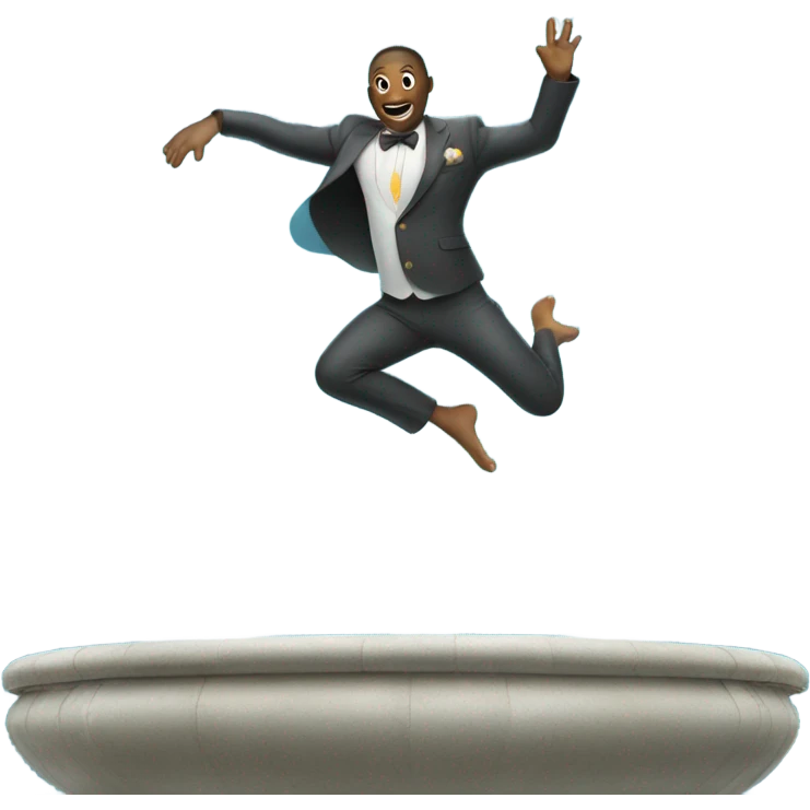 Man jumping in fountain wearing a dolphin suit emoji