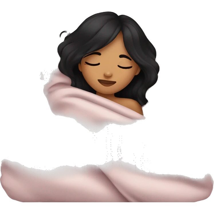 An emoji girl with black hair sleeping with a blanket on her emoji