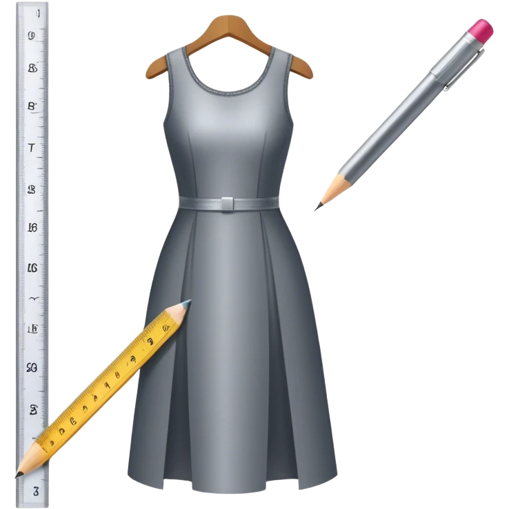 Icon for Fashion Design: a dress pattern with measurements, a ruler, and a pencil. The icon should represent the process of designing clothing with a focus on precision and tailoring. Transparent background. emoji