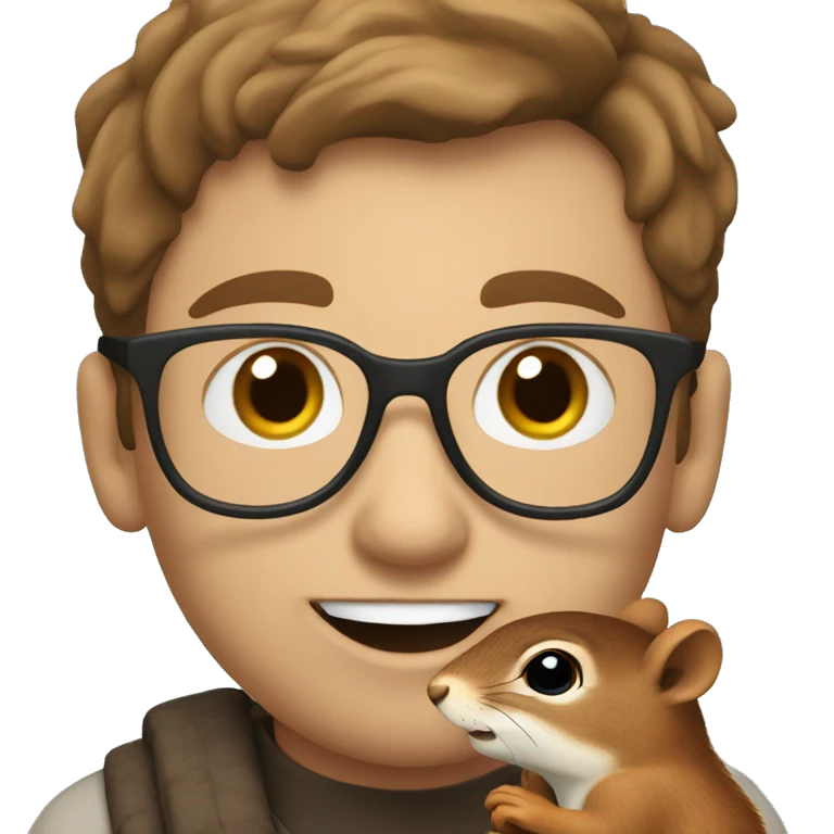 A man with brown hair, glasses and fair skin, feeds a squirrel emoji