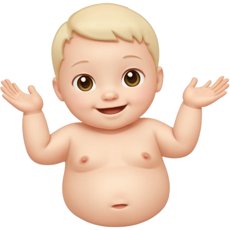 A smiling newborn baby sitting, moving its arms and hands. emoji
