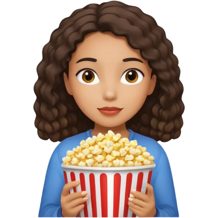 Une fille métisse avec les cheveux lisse qui ce détend avec des popocorn emoji