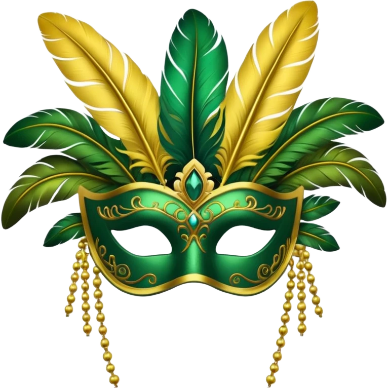 masquerade mask with yellow and green feathers emoji