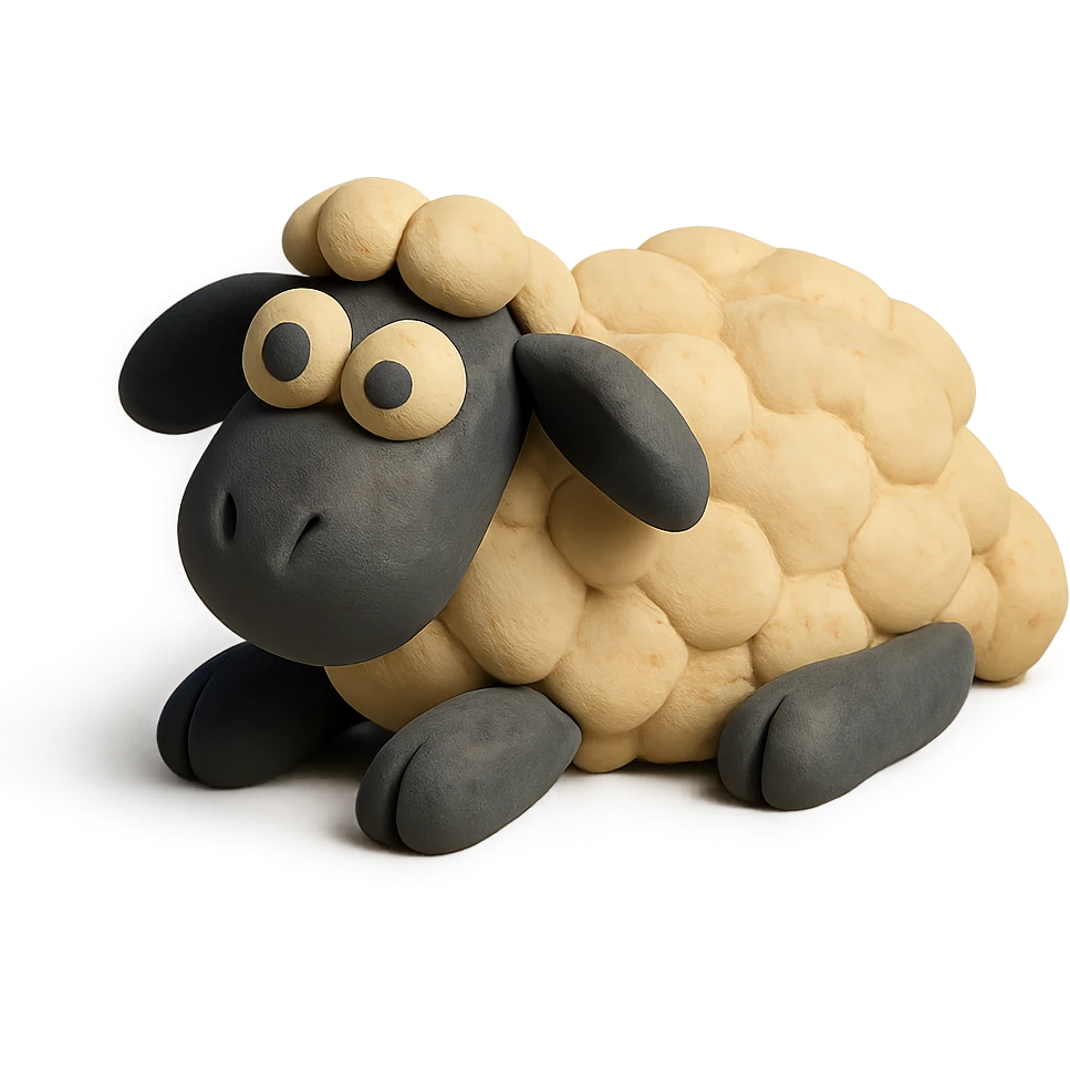sheep lying down, whimsical and playful, matte finish, claymation style emoji