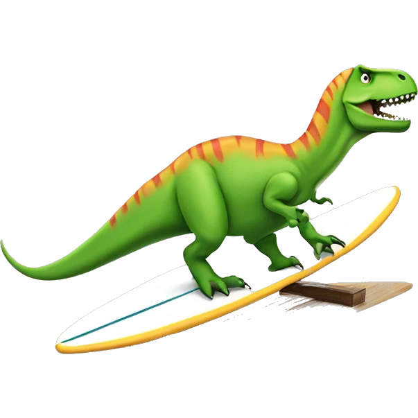 t-rex on a surfboard emoji