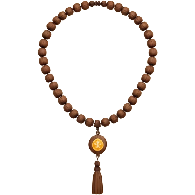 monk necklace object icon, wooden prayer beads with simple pendant, spiritual minimal design, natural wood texture, subtle sacred aura, 3D cartoon style, mobile game icon style, centered, clean background, no text, no watermark
 emoji