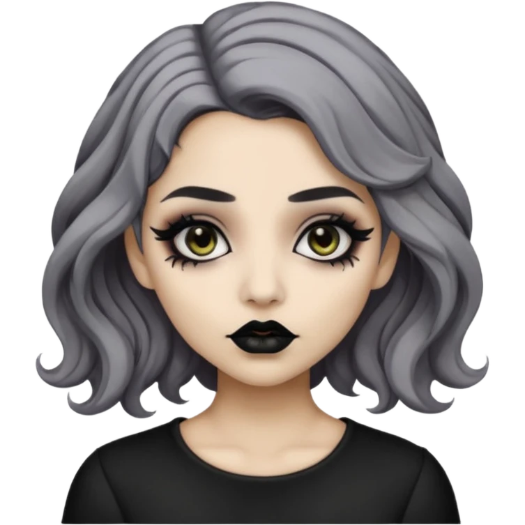  Beige olive skin  grey wavy hair black lips goth girl emoji