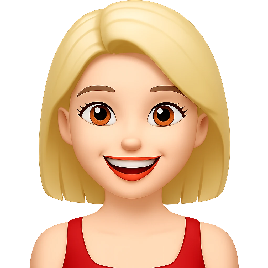 Change her facial expression to happy, keep the same style as the reference image. emoji