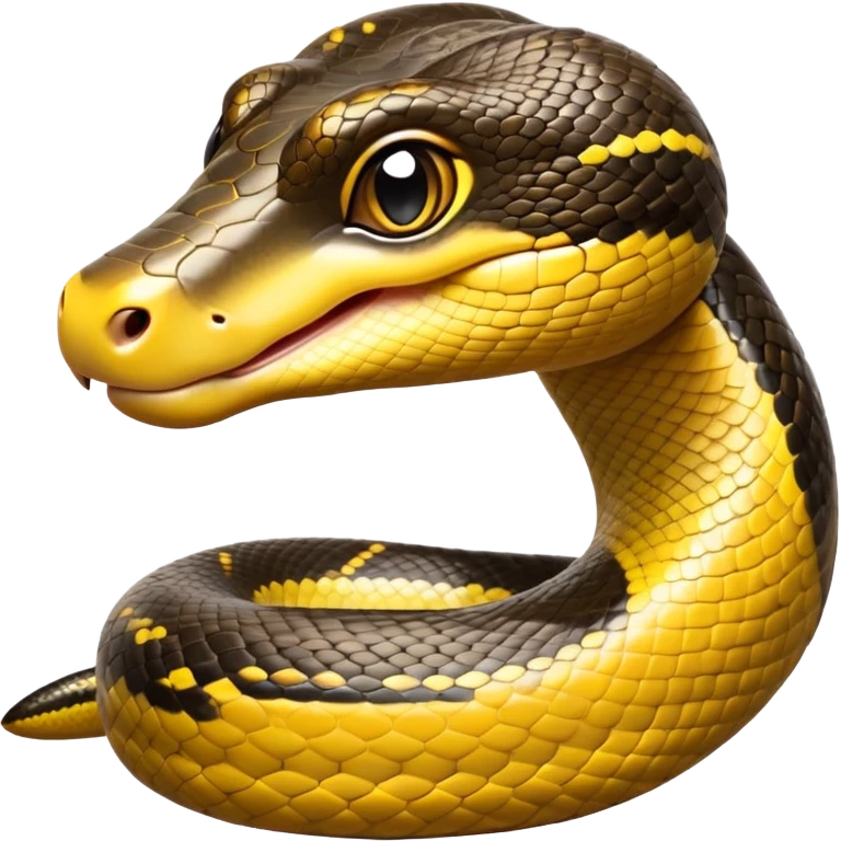 cinematic-cute-anaconda-portrait-emoji,-head-tilted-playfully-and-inquisitively,-with-a-sleek,-shimmering-body-adorned-with-detailed-scale-sriped patterns-and-round,-sparkling-eyes-full-of-wonder,-simplified-yet-irresistibly-adorable-features emoji