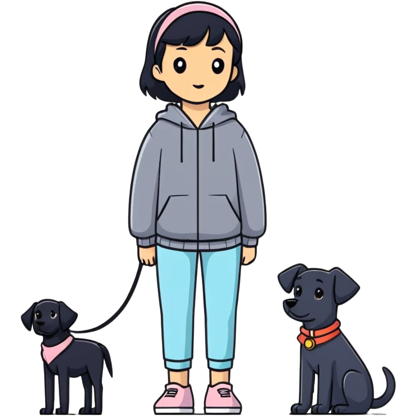 Black dog and girl emoji