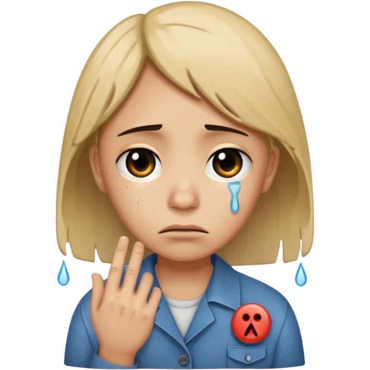 Face with tears holding a button saying its time for the world to end emoji